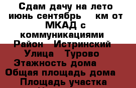 Сдам дачу на лето июнь-сентябрь 20 км от МКАД с коммуникациями › Район ­ Истринский › Улица ­ Турово › Этажность дома ­ 1 › Общая площадь дома ­ 36 › Площадь участка ­ 25 › Цена ­ 30 000 - Московская обл., Истринский р-н, Дедовск г. Недвижимость » Дома, коттеджи, дачи аренда   . Московская обл.